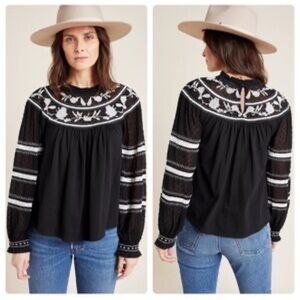 Anthropologie Maeve Winona Lace Top with Embroidered detail